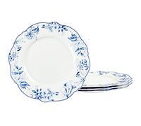 fanquare Juego de 4 Platos Tartas, Platos Postre de Porcelana Patrón de Flores Azules, Platos Llanos Ø 21 cm Platos Pasta Juego de Platos para Ensalada Apto para Lavavajillas