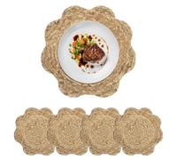 fanquare Juego de 4 Salvamanteles Individuales de Hojas de Maíz Orgánicas Secas Trenzadas a Mano, 33 cm, Estilo Boho Rústico Decoración de Mesa, Antideslizantes para Interior/Exterior, marrón Claro