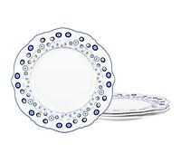 fanquare Juego de Platos de Cerámica para 4 personas, Platos Redondos de Porcelana Azul Diseño Flor, Vajilla 27 cm Platos Postre para Lavavajillas y Microondas