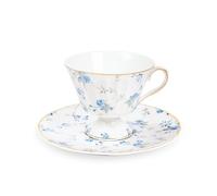 fanquare Juego de Taza y Plato de porcelana, Taza de Té Pequeña Flor de Rosa Azul, 170ml Elegante Taza de Café de Porcelana Británica para Regalos de Mujer