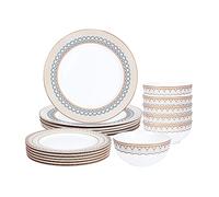 fanquare Vajilla Completa Moderna de Porcelana de 18 Piezas para 6 Personas, Cuencos y Platos y Vajilla de Color Gris con Escamas de Pescado