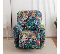 Fansu Funda de Sillón Relax, Elegante Boho Estampadas Elasticidad para Sillón Relax Funda Reclinable con Bolsillos Laterales, 1 Plaza/4 Piezas Extraíbles y Lavables Fundas Protector (Paisley Azul)