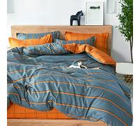 Fansu Juego de Ropa de Cama de 4 Piezas, LlanoImpresión Juego de Fundas de Edredón Incluye 1 Funda Nórdica y 1 Sábana encimera 2 Funda de Almohada (135x200cm,Rayas Naranjas)
