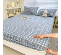 FANSU Sabana Bajera Microfibra, Rayas a Cuadros Sabana Bajera Ajustable Suave Cómoda y Transpirable, Individual & Doble Cama Juego de Sabanas para Colchón de 5-25cm (Azul Grisáceo,180x200+30cm)