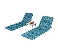 FANTASK Juego de 2 esterillas de Playa con Mesa Auxiliar, Almohada y Compartimento de Almacenamiento, colchoneta con Respaldo Ajustable, Tumbona de Playa para la Playa (Azul Turquesa)