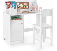 FANTASK Juego de Escritorio Infantil, Escritorio Infantil con Silla de Madera, Escritorio Escolar con estantería, Armario y tablón de anuncios, Escritorio Juvenil para niños a Partir de 3 años, Color