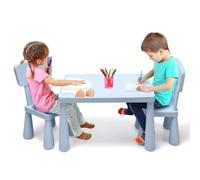 FANTASK Juego de Mesa Infantil de 3 Piezas, Mesa Infantil con 2 sillas, Muebles Infantiles de plástico, Mantel Individual para guardería y habitación Infantil (Azul)