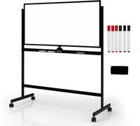 FANTASK Pizarra blanca móvil de 120 x 60 cm, pizarra blanca magnética de doble cara con soporte y ruedas, borrado en seco