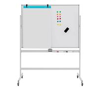 FANTASK Pizarra blanca móvil de doble cara, 120 x 90 cm, altura ajustable, magnética, con ruedas y soporte