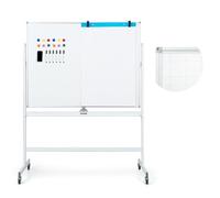 FANTASK Pizarra blanca móvil de doble cara, 120 x 90 cm, pizarra blanca magnética de borrado en seco con diseño de cuadrícula, ruedas, soporte y bandeja para rotuladores, incluye accesorios para