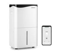 FANTASK Secador de construcción de 4 modos, 50 l/día con temporizador de 24 horas, deshumidificador inteligente con LED y ventilador, depósito de agua de 5 L y manguera de drenaje, color blanco
