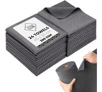 Fantasticlean 24X Paños de Microfibra de Doble Cara, Rollo de Trapo de Cocina Rasgable, Bayetas Reutilizables y Sin Pelusas 45 x 30 cm, a Cuadros Gris Oscuro