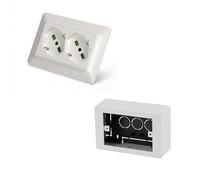 FANTON 42100-27S Kit de regleta universal empotrable OPERA/MTX doble toma bipaso Schuko 2P + T 16 A precableada para caja de 3 módulos + caja de pared incluida