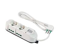 FANTON 491124 - Regleta Triax con 2 Tomas bipaso schuko en la Cabeza y 4 Tomas bipaso Italianas Cable 1,5 m Enchufe a Equipo pequeño Italiano + Interruptor automático Luminoso de sobrecarga