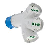 FANTON 73095 Adaptador Industrial Triplex de Enchufe 2P + T CEE a 3 Tomas bipaso Schuko 2P + T