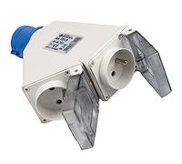 Fanton 73115 - Enchufe adaptador industrial 2P + T 16A 200-250V 6h IP44 2 enchufes franceses 2P+T 16A IP44