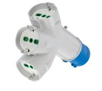FANTON Adaptador Industrial Triplex, Enchufe 2P+T CEE, 3 Tomas bipaso Schuko