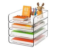 FANXIYQ Organizador de bandeja de papel acrílico de 4 niveles | Organizador de escritorio apilable transparente para documentos, cartas, papel A4 | Organización moderna de oficina/aula/hogar