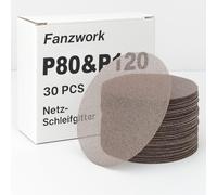 FANZWORK - Juego de 30 discos de lija de malla, diámetro 150 mm (15 x grano 80, 15 x grano 120) - Compatible con todas las lijadoras excéntricas de diámetro 150 mm.