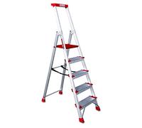 Faraone - Escalera de Aluminio EN945-5 peldaños - Escalera de Tijera Profesional - 188x48x15 cm - con Bandeja Portaobjetos y Barandilla - Peso soportado de hasta 150 kg