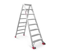 Faraone - Escalera de Tijera NDS 08 - Escalera 8+8 peldaños - 193x61x16cm - Escalera de Doble Subida - Peldaño Ancho - Escalera de Aluminio - Máxima seguridad - Fácil Transporte