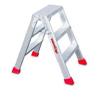 Faraone - Taburete Alto de Aluminio TPAS03-3+3 peldaños -76x50x25 cm - Uso Profesional - Taburete de Doble Subida - Peso Máximo Soportado de 150 kg - Cumplimiento normativa Europea EN 131