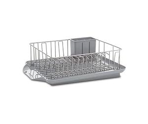 Farberware Escurreplatos Grande clásico Resistente a la corrosión con Bandeja extraíble de 3 Compartimentos, Tabla de Drenaje anclada, 3 Piezas, Gris