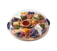 FARBERWARE Tabla de cortar Build-a-Board con cinco compartimentos y tapa de bloqueo transparente para embutidos, aperitivos y más, bambú
