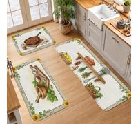 Farmhouse Culinary - Juego de 3 alfombras de cocina con diseño de girasol | Alfombra de fregadero de cocina, ilustraciones de hierbas y verduras, borde botánico, decoración de suelo de cocina