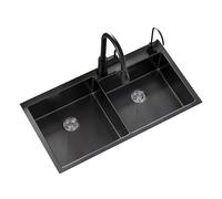 Farmhouse - Fregadero de cocina de acero inoxidable - Barra de montaje inferior y doble tazón con grifo extraíble, perfecto para uso en cocina y comedor