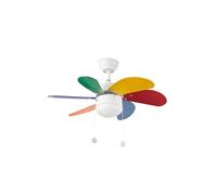 Faro Barcelona 33179 - PALAO Ventilador de techo con luz 6 palas de MDF multicolor, Diámetro 760mm, Accionado por cadena