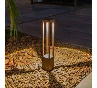 FARO BARCELONA Bolardo luminoso LED Agra, marrón óxido, aluminio/vidrio, altura 65 cm