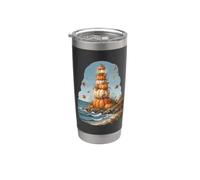 Faro de calabaza costero arte otoñal Vaso térmico de acero inoxidable de doble pared