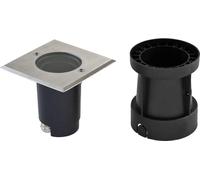 Faro empotrable para suelo, modelo EVN, IP67, acero inoxidable V2A, referencia 679435, casquillo GU10, máximo 35W, orientable, capacidad de carga 3,5 toneladas, dimensiones 120x120 mm