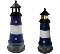 Faro solar para jardín, adorno LED giratorio, estatua de resina impermeable para decoración de patio, azul y rojo, 32,5 cm (A)