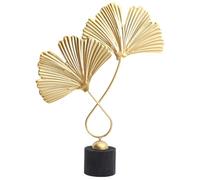 Faroby Adorno de hoja de Ginkgo dorado, decoración de doble hoja de Metal de 9, 3x12, 4 pulgadas con base para el hogar y la oficina