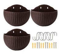 Faroby Macetero Colgante de Pared, 3 Unidades, 8 x 6, 5 Pulgadas, PP, Maceta Colgante con Orificio de Drenaje y tapón para Plantar en Interiores y Exteriores, Color café, Maceta