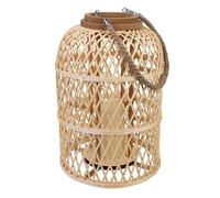 Farol bambú y madera con asa de cuerda y vela a pilas
