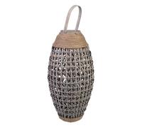 Farol bambú y madera con recipiente de cristal para vela