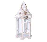 Farol con diseño rústico en madera. con dimensiones de 22x22 cm y altura de 51 cm