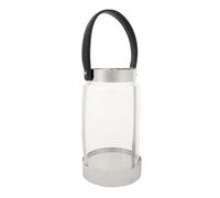 Farol de acero inoxidable y cristal, con unas dimensiones de 12,5x12,5x23h cm