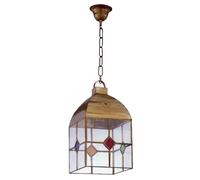 Farol granadino 4 caras grande 1xe27 cuero/colores regx20x20 cm