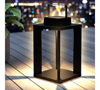 Farol solar de metal negro con 25 LED blanco cálido - 45 x 22 cm - Lámpara de jardín solar de alta calidad maciza - Lámpara de techo para jardín, terraza, balcón
