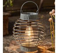 Farol Solar LED Colgante Efecto Ratán Marrón Gris Para Jardín