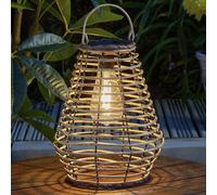 Farol Solar LED Colgante Efecto Ratán Marrón Gris Para Jardín