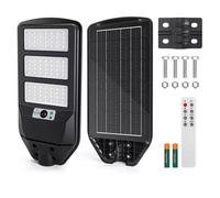 Farola solar LED exterior con sensor de movimiento, mando a distancia, 1500LM luz blanca. Foco solar LED potentes con temporizador, impermeable protección IP65. No incluye soporte