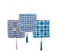 Faroles marroquíes geométricos de Papel Azul para decoración de Fiesta de cumpleaños, jardín, Verano, Baby Shower, Paquete de 3, Fabricado por Talking Tables