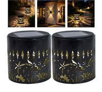 Faroles solares colgantes para exteriores, paquete de 2 luces solares decorativas de libélula de metal hueco, lámparas de noche para valla, poste, terraza, patio, jardín, regalos para mujeres y madres