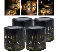 Faroles solares colgantes para exteriores, paquete de 4 luces solares decorativas de libélula de metal hueco, lámparas de noche para valla, poste, terraza, patio, jardín, regalos para mujeres y madres