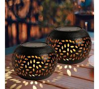 Faroles solares de mesa impermeables para exteriores, paquete de 2 lámparas LED de metal negro, luz de mesa, farol decorativo para escritorio interior, dormitorio, patio, jardín, camino (2 unidades)
